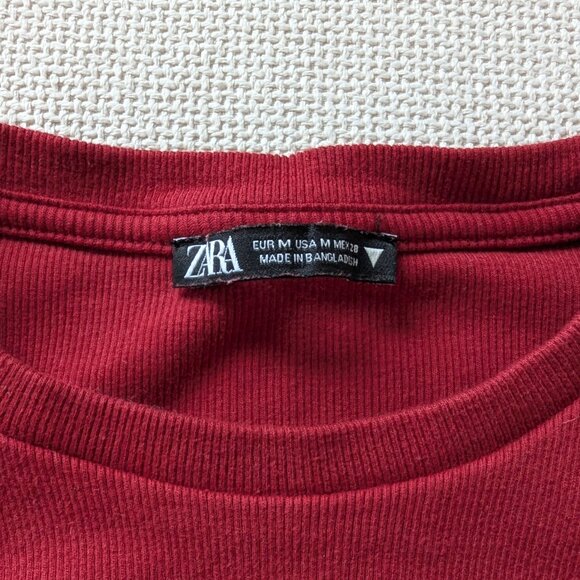 ZARA Oxblood/Burgundy Red Ruched Mini Bodycon Dress, Size M - Picture 4 of 9